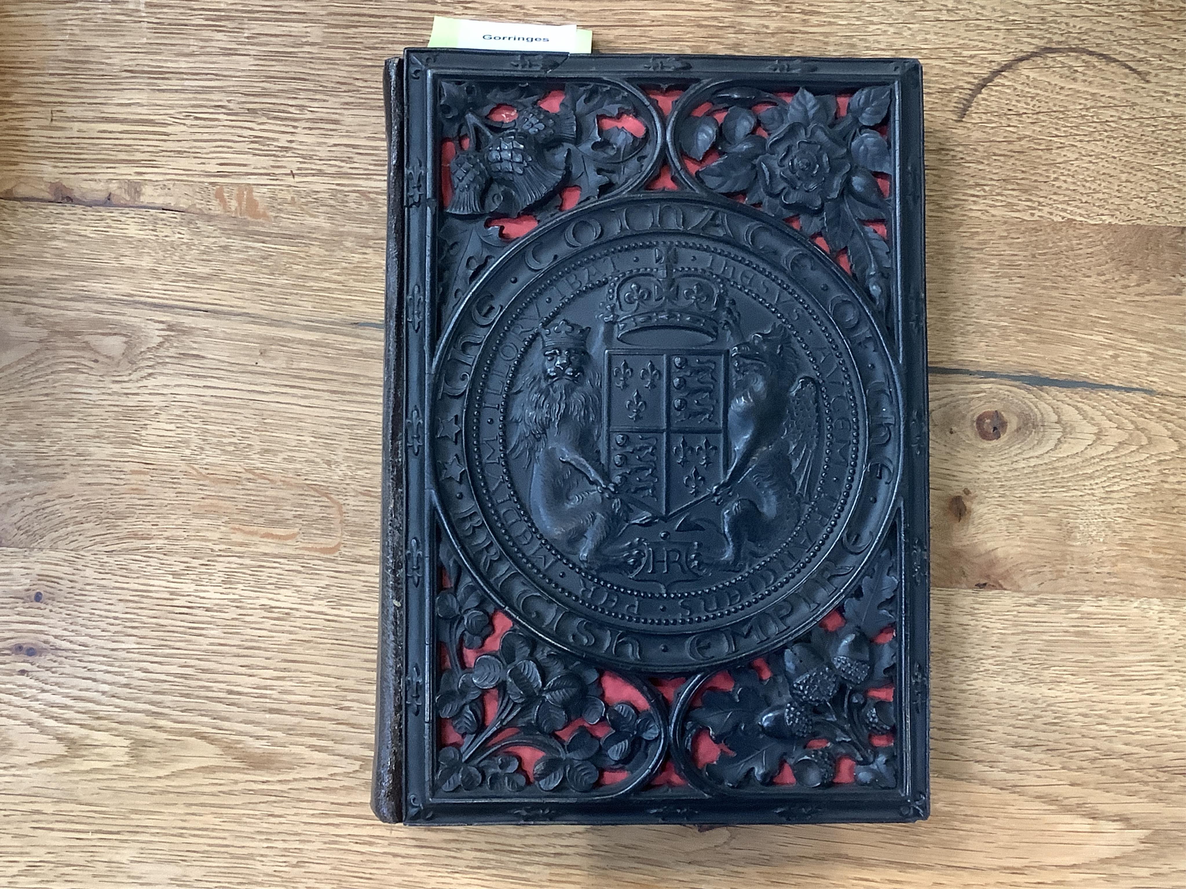 Humphreys, Henry Noel. The coinage of the British Empire. London, 1863. 8vo, 24 plates, papier maché binding with royal coat of arms in relief, later spine